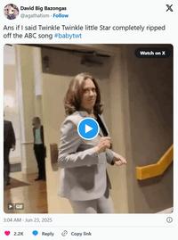 David Big Bazongas @agathatism Follow Ans if I said Twinkle Twinkle little Star completely ripped off the ABC song #babytwt GIF 3:04 AM Jun 23, 2025 2.2K Reply Copy link Watch on X X