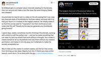X user @PointCrow tweeted a photo of MrBeast complaining about the "largest channel in Russia" taking his thumbnails and editing their face onto his. The tweet criticized MrBeast for his supposed hypocrisy, saying, "I spend days, weeks, sometimes months thinking of thumbnails, working with artists to craft the perfect one — and you’ve made something that can steal my (and my artists) hard work without a thought," adding, "If there’s any class action lawsuit, count me in."