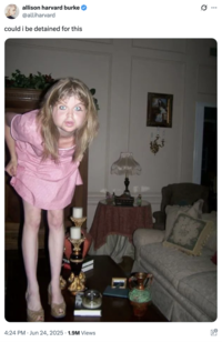 A "tweet":https://knowyourmeme.com/memes/sites/twitter-x from "Allison Harvard":https://knowyourmeme.com/memes/people/creepy-chan-allison-harvard showing her Creepy Chan photo edited to be "J.D. Vance":https://knowyourmeme.com/memes/people/jd-vance.