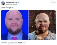 An "Oblivion Remastered Character Creator":https://knowyourmeme.com/memes/oblivion-remastered-character-creator version of the Bald "J.D. Vance":https://knowyourmeme.com/memes/people/jd-vance meme.
