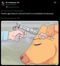 dra o-------- t @draculesbica Parody account Translated by Grok Show original "lorde's ugly tobacco" and you'll see it's a completely normal p---- Rate this translation: B 0