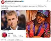 A post reading, "Justin Bieber has changed his Instagram username to “lilbieber” to honor Lil B." 