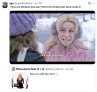 A "quote-tweet":https://knowyourmeme.com/memes/quote-retweets-qrts using a scene from "_30 Rock_":https://knowyourmeme.com/memes/subcultures/30-rock to comment on the Rizz 'Em With the 'Tism Girl "video":https://knowyourmeme.com/memes/viral-videos.