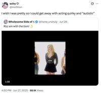 A "quote-tweet":https://knowyourmeme.com/memes/quote-retweets-qrts about Rachel, the "Rizz":https://knowyourmeme.com/memes/rizz-unspoken-rizz 'Em With the 'Tism Girl, reading, "I wish I was pretty so I could get away with acting quirky and 'autistic.'"