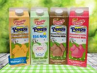 TARMIE OWNED Prairie Farms Peeps Orange Crème Flavored Milk FARMER OWNED Prairie Farms Peeps EGG NOG FARMER OWNTO Prairie Farms Peeps Chocolate Marshmallow Flavored Milk FARMIK OWNED Prairie Peeps Farms Strawberry Crème Flavored Milk Exclusively at Walmart 1 QUART (946) D Grade A Ultra-Pasteurized Natural and Artificial Flavors 1 QUART (946) Grade A tro-PVD Natural and Art Flavors 1 QUART (548m) Grade & Pre Artificial Flavors QUART (ME)