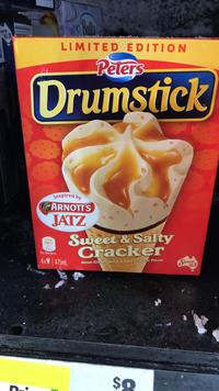 LIMITED EDITION Peters Drumstick Energy 930 Inspired by ARNOTT'S JATZ Per 74g serve 4x 475mL Sweet & Salty Cracker Sweet Golden Syrup & Salty Cracker Pieces $Q Since 63