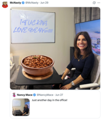 A "quote-tweet":https://knowyourmeme.com/memes/quote-retweets-qrts from "Twitter / X":https://knowyourmeme.com/memes/sites/twitter-x user McNasty of a post from "U.S.":https://knowyourmeme.com/memes/cultures/united-states-of-america Congresswoman Nancy Mace.