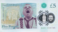 X user @buckfastbadlad tweeted a 5-pound banknote with British TikToker "Lewis Saunderson":https://knowyourmeme.com/memes/british-cop-screaming-at-the-sky-lewis-saunderson, one of the "Four Lads in Jeans":https://knowyourmeme.com/memes/four-lads-in-jeans. The post gathered over 56,000 likes in a day.
