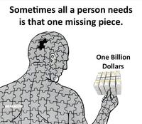 sarcasm Sometimes all a person needs is that one missing piece. न् One Billion Dollars the