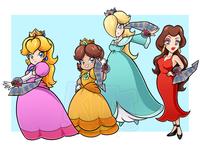 Princess Peach, Princess Daisy, Rosalina, and Pauline with Duel Disks.