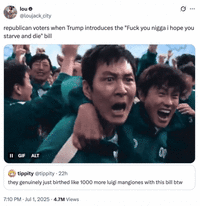 A "quote-tweet":https://knowyourmeme.com/memes/quote-retweets-qrts using a celebration "GIF":https://knowyourmeme.com/memes/cultures/gif from "_Squid Game_":https://knowyourmeme.com/memes/subcultures/squid-game. 