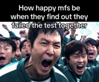 A "meme":https://knowyourmeme.com/memes/memes from "TikTok":https://knowyourmeme.com/memes/sites/tiktok using the celebration scene in "_Squid Game_":https://knowyourmeme.com/memes/subcultures/squid-game season 2, when "Seong Gi-hun":https://knowyourmeme.com/memes/seong-gi-huns-id-photo (Player 456) is cheering and celebrating with other players.