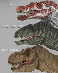 SPINOSAURUS GIGANOTOSAURUS @ALPHAVENATOR_ART REXY (T-REX) BY LUIS ALFARO