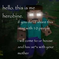 hello. this is me herobine. if you do'nt share this imag with 10 people i will come to ur house and hav se*x with your mother
