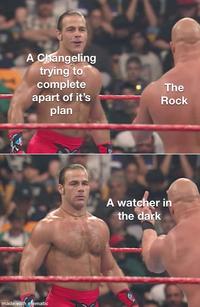 A Changeling trying to complete The apart of it's Rock plan made with mematic A watcher in the dark