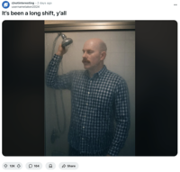 Redditor u/usernametaken2024 posted an AI-generated image showing "John Interview" taking a shower while fully clothed. The caption on the post read, "It’s been a long shift, y’all."