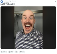 Redditor u/ThePhobian posted an AI-generated image of u/COKE-SLURPEE AKA "John Interview" with a big smile, writing, "I GOT THE JOB!!!" and gathering over 7,000 likes in a day.