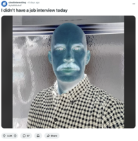 Redditor u/KyleWithAnF posted a color-inverted image of Redditor u/COKE-SLURPEE in the John Interview meme, gathering over 3,000 upvotes on a post titled, "I didn't have a job interview today."