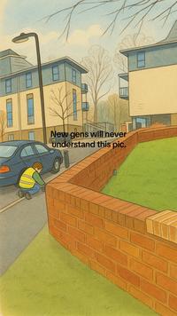 An AI-generated frame from a viral video captioned, "New gen will never understand this pic." The image is from the viral video "Why you coming fast."