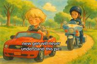 An AI generated frame from a viral video. The video is known as "sidewalk cops."