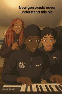 An AI-generated frame from a viral video captioned, "New gen will never understand this pic." The frame is from the video "on my knees everyday."