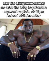 How the diddytaurus look at me after the baby he put inside my womb explode at 17.pm instead of 12 december