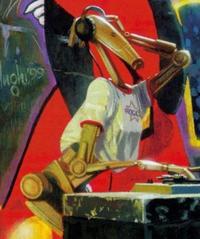An image of a Star Wars battle droid DJing, bent over the turntables. The droid is considered attractive to some people online.