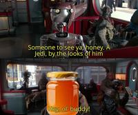 ALD Someone to see ya, honey. A Jedi, by the looks of him Hey, ol' buddy!