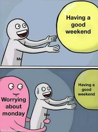 Me Worrying about monday made with mematic Me Having a good weekend Having a good weekend