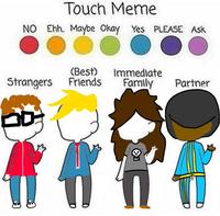 A version of the Touch Meme. The meme draws the characters as "YFM":https://knowyourmeme.com/memes/subcultures/your-favorite-martian-yfm members.