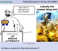 Anonymous media literacy award CERTIFICATE of MEDIA 02/04/25(Tue)19:17:00 No.702136881 Erm, this is making fun of you, actually Literally the coolest thing ever LITERACY 1.73 MB PNG Is there a name for this phenomenon?