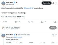 Elon Musk announced the release of a "Companion" feature to his AI Chatbot, Grok, in July 2025, starting with an anime-style character named Ani, who is shown wearing a black dress, two blonde pigtails and lace accessories. 