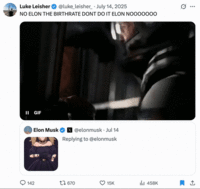 X user @luke_leisher_ posted a GIF from _Interstellar_, jokingly implying that the Grok Companion Ani will negatively affect national "birth rate." The post gathered over 15,000 likes in a day.