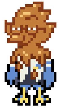 A sprite of Berdly from Deltarune covered in caramel. Created by ItsBizabizow.