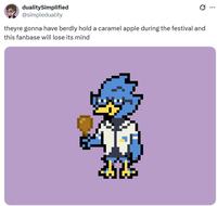 A tweet reading, "theyre gonna have berdly hold a caramel apple during the festival and this fanbase will lose its mind."