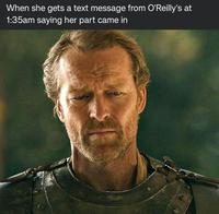 When she gets a text message from O'Reilly's at 1:35am saying her part came in