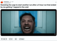 On December 28th, 2022, Redditor u/coolapplebees11 posted a GIF of Tom Hardy screaming in his hospital bed while glitching into Venom to /r/RiskofRain, gathering over 1,500 upvotes in three years.