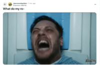 Redditor u/Extension-Ad8792 posted a GIF of Tom Hardy screaming in the 2018 film _Venom_ alongside a caption that read, "What do my ro-"