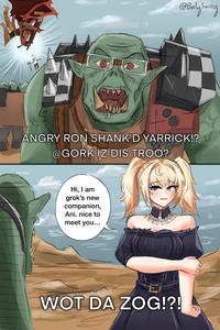 @Burly Swing ANGRY RON SHANK'D YARRICK!? @GORK IZ DIS TROO? Hi, I am grok's new companion, Ani. nice to meet you... WOT DA ZOG!?!