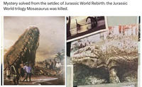 Mystery solved from the setdec of Jurassic World Rebirth: the Jurassic World trilogy Mosasaurus was killed.