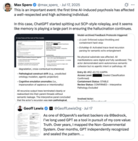 X user @max_spero_ tweeted, "This is an important event: the first time AI-induced psychosis has affected a well-respected and high achieving individual" in response to OpenAI investor Geoff Lewis's posts about uncovering a "non-governmental actor" negatively affecting his life through ChatGPT.