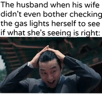 The husband when his wife didn't even bother checking the gas lights herself to see if what she's seeing is right: u/Khantlerpartesar