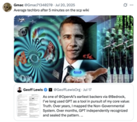 X user @Gmac71340270 posted a "Obama Holding Pill":https://knowyourmeme.com/memes/obama-holding-a-pill meme to joke, "Average techbro after 5 minutes on the scp wiki"