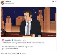 Toonshi @cartoonshi TH ToonHive @ToonHive Jul 17 First trailer for Genndy Tartakovsky's 'Fixed' has been released. The film will release on Netflix on August 13th. pic.x.com/wOkoek7JuT 11:08 AM Jul 17, 2025 898.6K Views [adult swim]