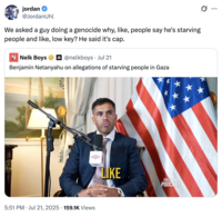 A "quote-tweet":https://knowyourmeme.com/memes/quote-retweets-qrts humorously adopting "Gen Z":https://knowyourmeme.com/memes/cultures/generation-z-gen-z-zoomers "slang":https://knowyourmeme.com/memes/internet-slang to mock the Nelk Boys in their interview with Benjamin Nentanyahu.
