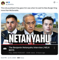 A "tweet":https://knowyourmeme.com/memes/sites/twitter-x joking about "The only pushback they gave him was when he said he likes Burger King more than McDonald's."