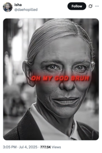 isha Follow @daehopilled OH MY GOD BRUH 3:05 PM ⚫ Jul 4, 2025 777.5K Views