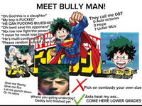 A meme about Deku fighting street tier characters. The meme was posted to the /r/deathbattle subreddit.