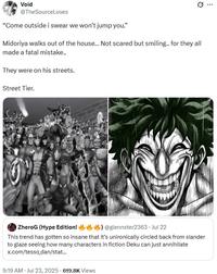 A post  reading, "Midoriya walks out of the house… Not scared but smiling.. for they all made a fatal mistake.."