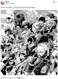A meme reading, "This is the tale... of how we jump street tiers!" The image used is from My Hero Academia.